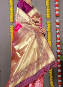 Pink Color Zari Work Patola Silk Saree Festive Wear