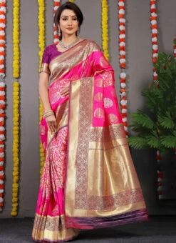 Pink Color Zari Work Patola Silk Saree Festive Wear -Deals Chic Lehenga Store pink color zari work patola silk saree sasom8418 u