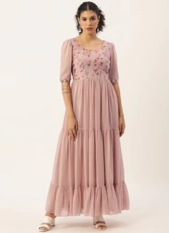 Pink Digital Printed Gathers Dress After Six Wear -Deals Chic Lehenga Store pink digital printed gathers dress DRBS02110847 u