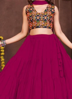 Pink Faux Crepe Bandhin Chaniya Choli Festive Wear