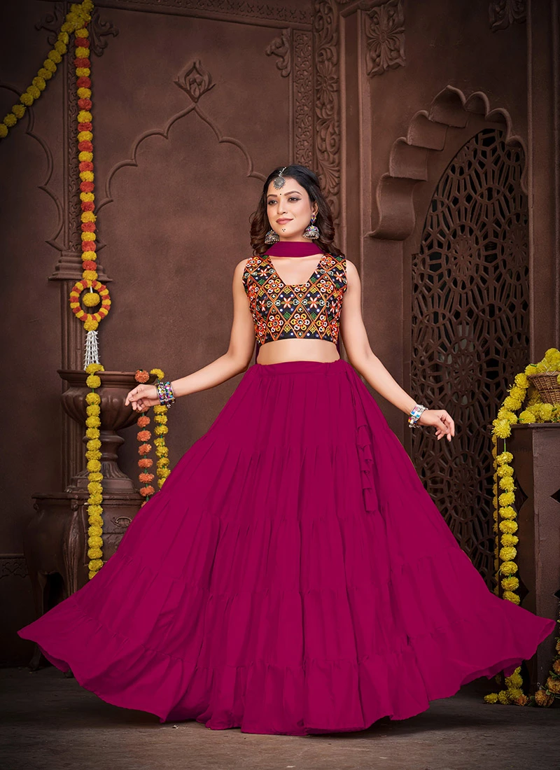Pink Faux Crepe Bandhin Chaniya Choli Festive Wear 3 Pink Faux Crepe Bandhin Chaniya Choli Festive Wear - Image 3