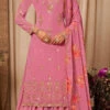 Pink Faux Georgette Embroidered Digital Print A Line Lehenga Party Wear