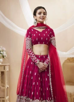 Pink Faux Georgette Mirror Work Umbrella Lehenga Wedding Wear -Deals Chic Lehenga Store pink faux georgette mirror work umbrella lehenga ghska4660310 b