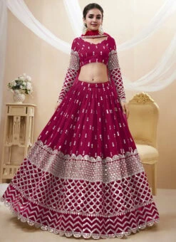Pink Faux Georgette Mirror Work Umbrella Lehenga Wedding Wear -Deals Chic Lehenga Store pink faux georgette mirror work umbrella lehenga ghska4660310 u