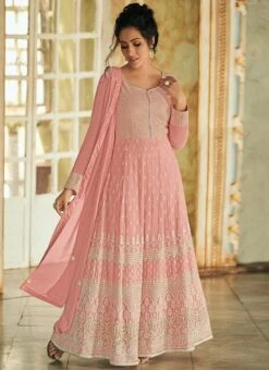 Pink Georgette Embroidered Anarkali Suit Party Wear -Deals Chic Lehenga Store pink georgette embroidered anarkali suit slsak102 u