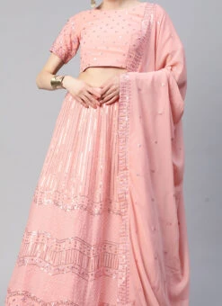 Pink Georgette Embroidered Sequins A Line Lehenga Party Wear