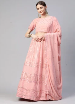 Pink Georgette Embroidered Sequins A Line Lehenga Party Wear -Deals Chic Lehenga Store pink georgette embroidered sequins a line lehenga ghsacw3072 u