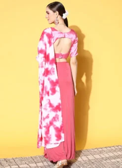 Pink Georgette Printed Half N Half Saree Party Wear -Deals Chic Lehenga Store pink georgette printed half n half saree sasacu7405 b