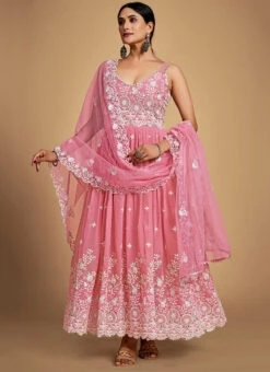 Pink Georgette Thread N Sequins Anarkali Suit Party Wear -Deals Chic Lehenga Store pink georgette thread n sequins anarkali suit slska4415196 u