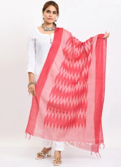 Pink Handloom Cotton Ikkat Printed Dupatta Work Wear -Deals Chic Lehenga Store pink handloom cotton ikkat printed dupatta dpdmimfd141 u