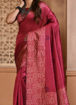 Pink Handloom Raw Silk Zari Woven Work Saree Festive Wear