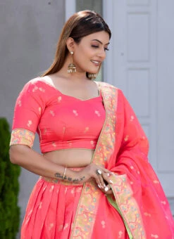 Pink Jacquard Art Silk A Line Lehegna Festive Wear -Deals Chic Lehenga Store pink jacquard art silk a line lehegna ghsrk174043 b