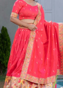 Pink Jacquard Art Silk A Line Lehegna Festive Wear