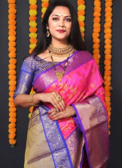 Pink Kancheepuram Silk Zari Weaving Work Saree Festive Wear -Deals Chic Lehenga Store pink kancheepuram silk zari weaving work saree sasom883 b