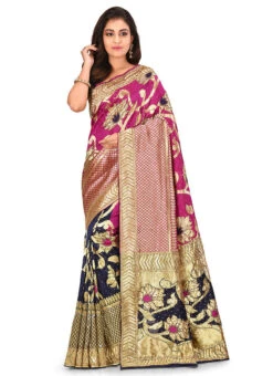 Pink N Blue Art Silk Kancheepuram Half N Half Sare Festive Wear -Deals Chic Lehenga Store pink n blue art silk kancheepuram half n half saree sadsf3448 u