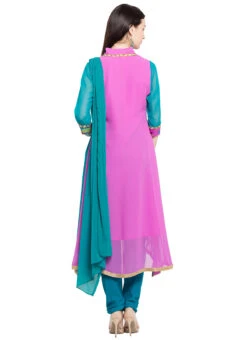 Pink N Blue Georgette Anarkali Suit Party Wear -Deals Chic Lehenga Store pink n blue georgette anarkali suit slmnc1590 b