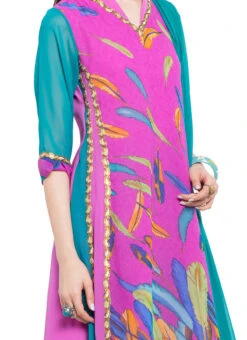 Pink N Blue Georgette Anarkali Suit Party Wear