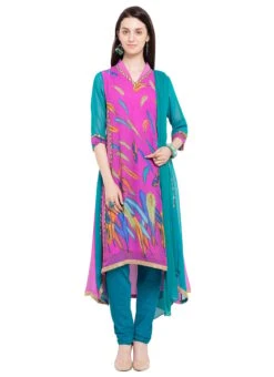 Pink N Blue Georgette Anarkali Suit Party Wear -Deals Chic Lehenga Store pink n blue georgette anarkali suit slmnc1590 u