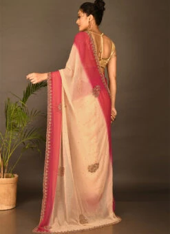 Pink N Green Georgette Hand Work Half N Half Saree Festive Wear -Deals Chic Lehenga Store pink n green georgette hand work half n half saree sadsf4623 b