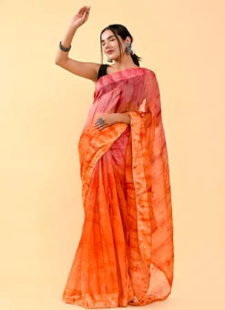 Pink N Orange Cotton Sequins Work Saree Festive Wear -Deals Chic Lehenga Store pink n orange cotton sequins work saree sasuf404 u