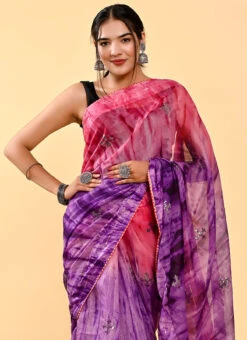 Pink N Purple Cotton Sequins Work Saree Festive Wear -Deals Chic Lehenga Store pink n purple cotton sequins work saree sasuf405 b