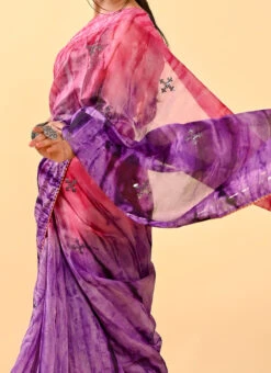 Pink N Purple Cotton Sequins Work Saree Festive Wear