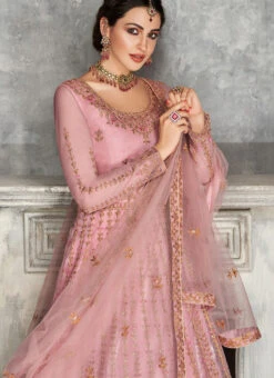Pink Net Anarkali Suit Party Wear