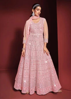 Pink Net Embroidered N Sequins Anarkali Suit Party Wear -Deals Chic Lehenga Store pink net embroidered n sequins anarkali suit slska43387954 u