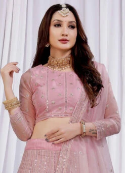 Pink Net Sequins A Line Lehenga Party Wear -Deals Chic Lehenga Store pink net sequins a line lehenga ghska467411083 b