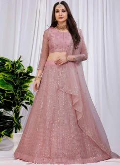 Pink Net Sequins A Line Lehenga Party Wear -Deals Chic Lehenga Store pink net sequins a line lehenga ghska467411083 u