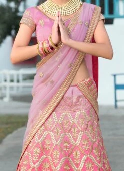 Pink Ombre Art Silk A Line Lehenga Wedding Wear