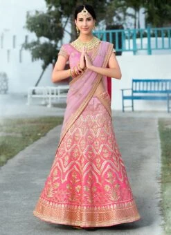 Pink Ombre Art Silk A Line Lehenga Wedding Wear -Deals Chic Lehenga Store pink ombre art silk a line lehenga ghsjssbvl1205 u