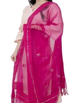 Pink Organza Cotton Gota Patti Work Dupatta Festive Wear