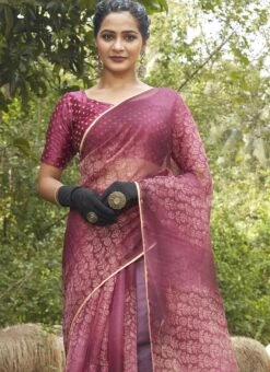 Pink Organza Digital Print Saree After Six Wear -Deals Chic Lehenga Store pink organza digital print saree samams116 b