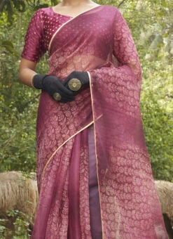 Pink Organza Digital Print Saree After Six Wear