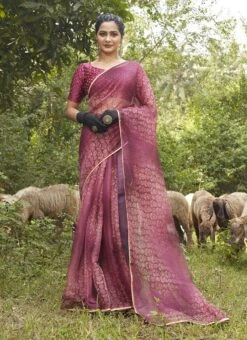 Pink Organza Digital Print Saree After Six Wear -Deals Chic Lehenga Store pink organza digital print saree samams116 u