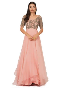 Pink Organza Embroidered Anarkali Suit Party Wear -Deals Chic Lehenga Store pink organza embroidered anarkali suit sldvc117 u