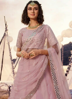 Pink Organza Umbrella Lehenga Wedding Wear -Deals Chic Lehenga Store pink organza umbrella lehenga ghsaj40965501 b