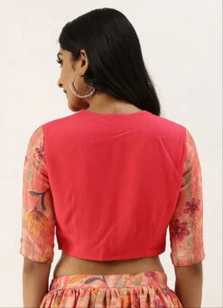 Pink Printed Rayon Jewel Neck Blouse Festive Wear -Deals Chic Lehenga Store pink printed rayon jewel neck blouse BLBS02305271 b