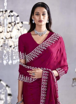 Pink Satin Blend Embroidered Saree Party Wear -Deals Chic Lehenga Store pink satin blend embroidered saree saska37562111 b