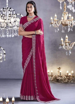 Pink Satin Blend Embroidered Saree Party Wear -Deals Chic Lehenga Store pink satin blend embroidered saree saska37562111 u