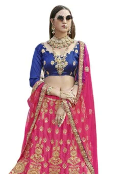 Pink Satin Silk Golden Thread Embroidery A Line Lehenga Party Wear -Deals Chic Lehenga Store pink satin silk golden thread embroidery a line lehenga ghsst40001 b