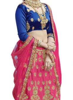 Pink Satin Silk Golden Thread Embroidery A Line Lehenga Party Wear