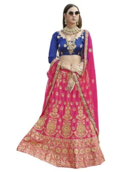 Pink Satin Silk Golden Thread Embroidery A Line Lehenga Party Wear -Deals Chic Lehenga Store pink satin silk golden thread embroidery a line lehenga ghsst40001 u