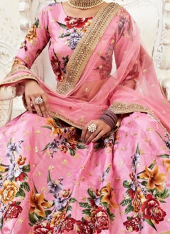 Pink Art Silk Umbrella Lehenga Party Wear