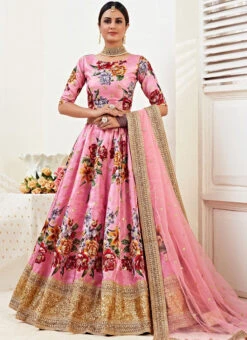 Pink Art Silk Umbrella Lehenga Party Wear -Deals Chic Lehenga Store pink satin umbrella lehenga ghsaj40922101 u