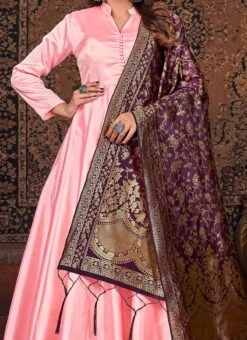Pink Silk Plain Anarkali Suit Party Wear