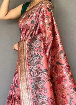 Pink Silk Printed Work Saree Festive Wear