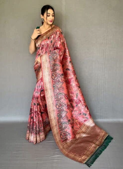 Pink Silk Printed Work Saree Festive Wear -Deals Chic Lehenga Store pink silk printed work saree sasacw5968 u