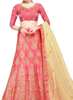 Pink Silk Zari Embroidered A Line Lehenga Festive Wear